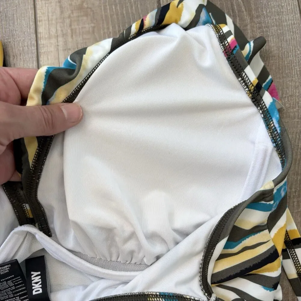DKNY Women Ruffle One Piece Swimsuit Size 12 Colorful Ruched Tummy Control Artsy - Picture 10 of 16